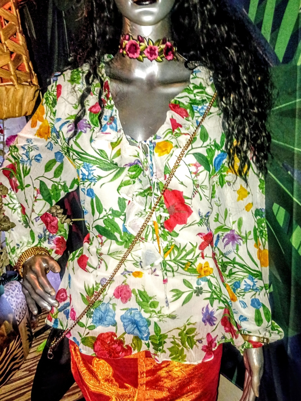 CeCe Cream Floral Ruffle V-Neck Blouse